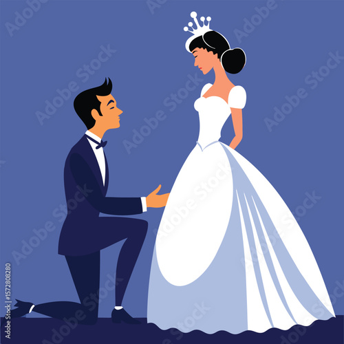 Groom proposes to bride in wedding attire proposal