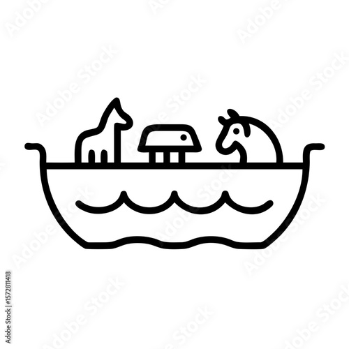 Noah's ark with animals line drawing for educational and design purposes