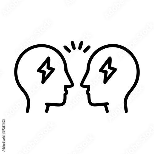 Concept of brainstorming and collaboration with lightning and two heads