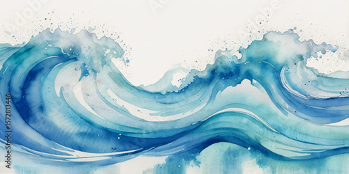 Abstract blue and white water ocean wave and curved line background. Blue wave with liquid fluid ocean texture. Ocean wave banner background.

