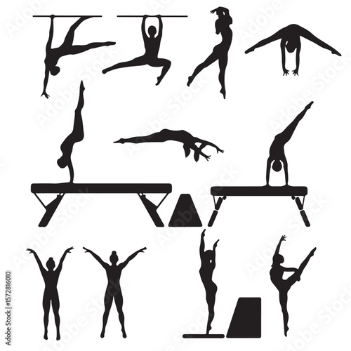 various style gymnast silhouette set of vector icon
