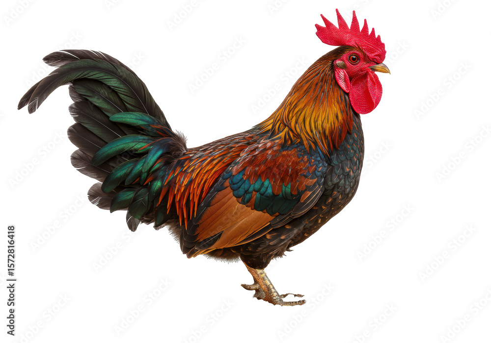 Isolated Colorful Rooster Strutting Farm Animal Isolated Isolated Colorful Rooster Strutting Farm Animal Isolated