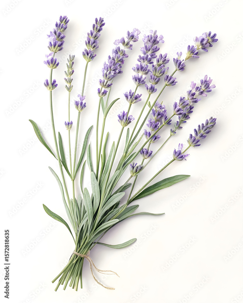 Fototapeta premium Fresh Lavender Bunch on White Background.