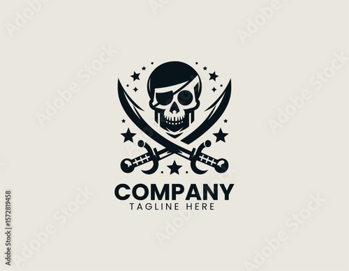 Intimidating Pirate Skull Emblem Crossed Swords Maritime Adventure Vector Logo Design