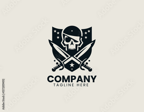 Intimidating Pirate Skull Emblem Crossed Swords Maritime Adventure Vector Logo Design