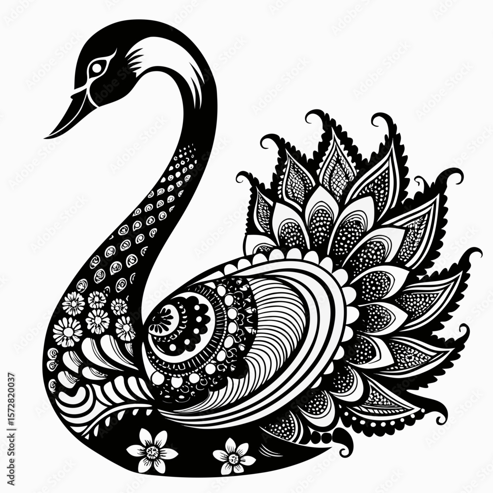 Naklejka premium Intricate Lace Swan Vector Illustration