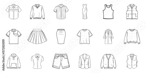 Clothing Line Art Set. Fashion Apparel And Garment Design Collection. Isolated Vector Illustration