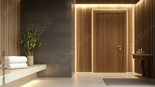 Wooden door in modern day spa