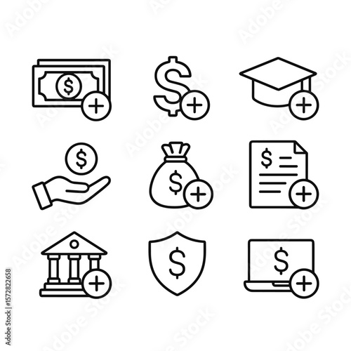 Educational funding icons set. Outline symbols. Line design