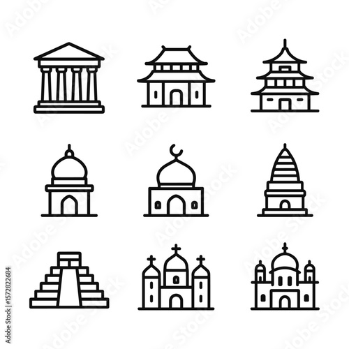 Spiritual building vector icons. Outline symbols. Line design