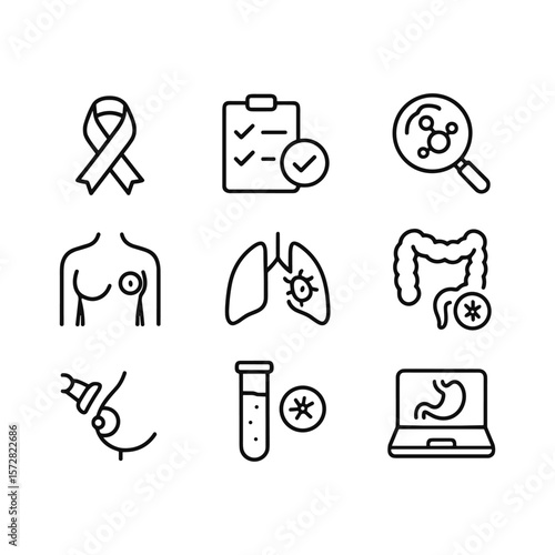 Healthcare diagnostic icons collection. Outline symbols. Line design