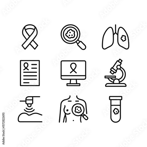 Cancer screening medical icons. Outline symbols. Line design