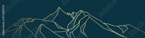 Golden mountain lines arts wallpaper for covers, invitations, and prints. Abstract luxury hand-drawn mountain landscapes and silhouettes for contemporary backgrounds and designs. Vector illustration
