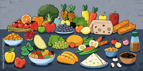 Sweet fresh fruits and healthy colorful vegetables on white background, perfect for a delicious meal or holiday decoration