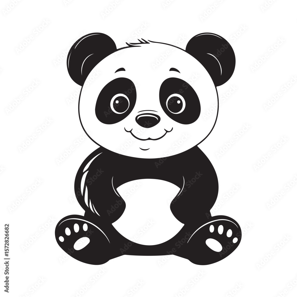 Fototapeta premium cute panda vector silhouette, Panda Vector illustration, a cute panda line art, Minimal panda silhouette vector, Black vector silhouette of a panda sitting and eating bamboo