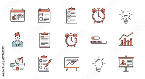Time Management and Productivity Flat Vector Icon Set