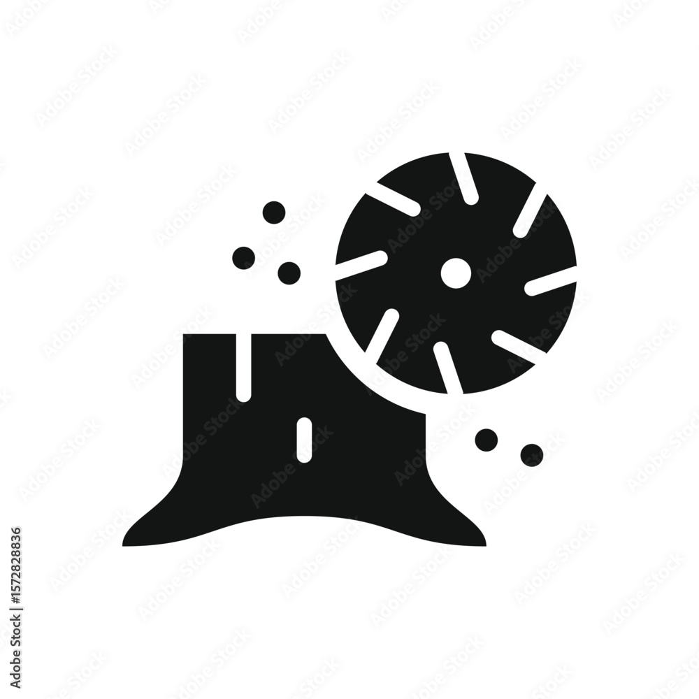 Fototapeta premium Tree stump removal service logo. Stump grinding solid vector icon.