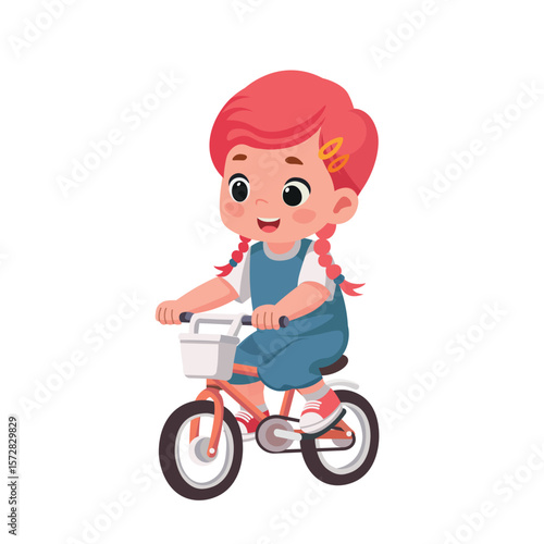 happy cute kid girl riding a bike  cartoon vector illustration