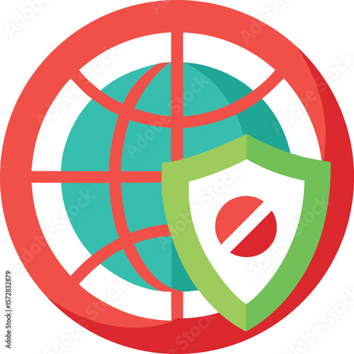 Digital Security and Internet Protection Icon Representing Global Cybersecurity and Online Safety Measures With Shield and Globe Symbols