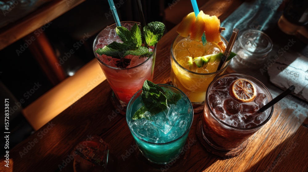 Fototapeta premium Refreshing cocktail mixology event bar lounge beverage photography cozy atmosphere close-up view summer vibes