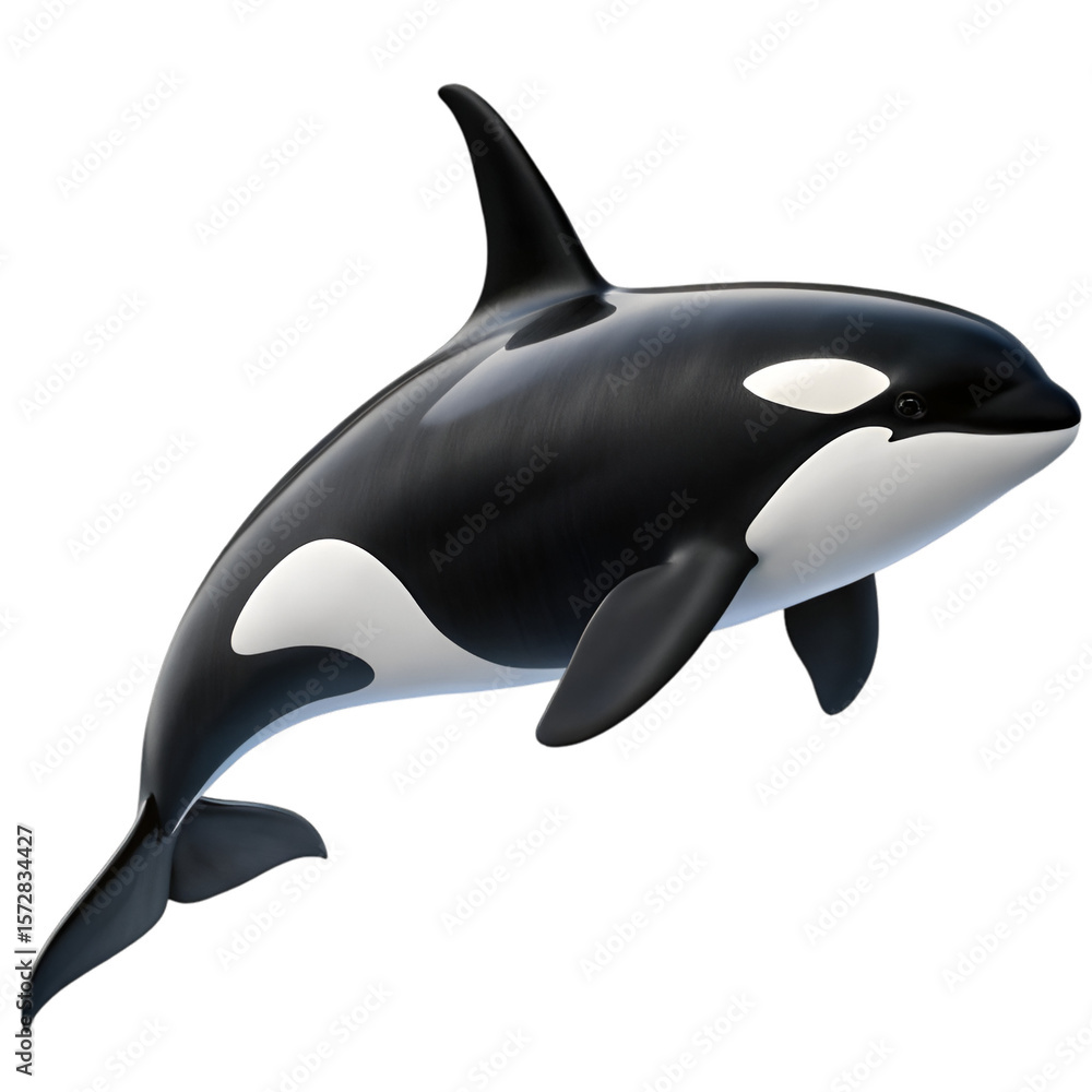 Fototapeta premium Orca fish isolated on transparent background with detailed black and white pattern and sleek body