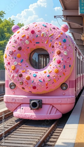 Donuts subway train on railway station