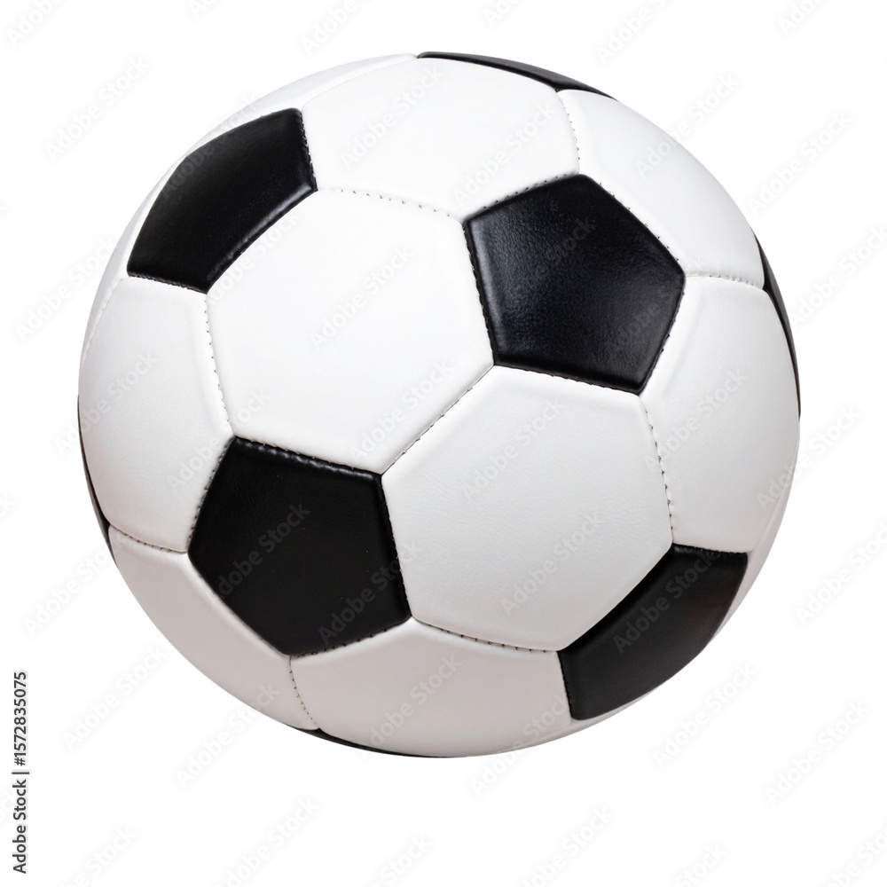 Obraz premium Modern Black and White Soccer Ball Spinning Mid-Air, Transparent Background”