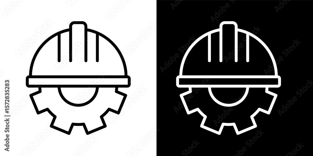 Fototapeta premium Hard Hat Gear Outline Vector Engineering Icon Industry Safety