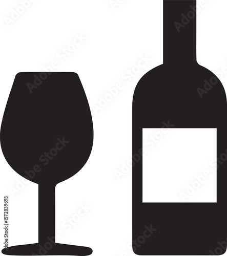 Elegant Simplicity Wine Bottle and Glass Silhouette in Black and White for Minimalist Decor and Celebration Designs