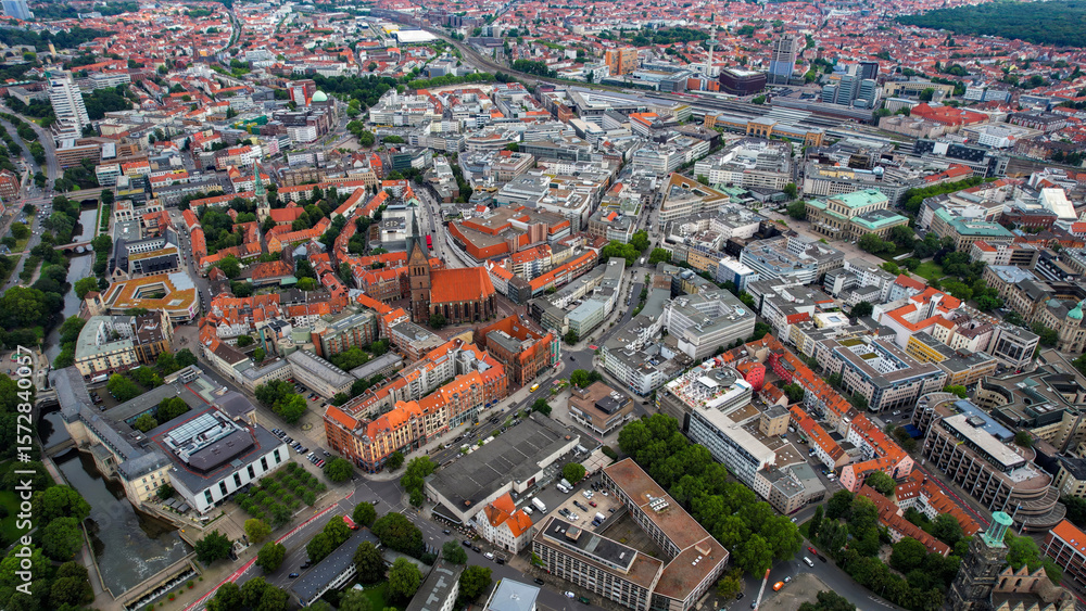 Fototapeta premium Aerial view around the old town in the city Hanover on an sunny spring day