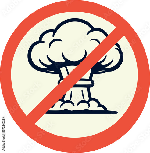 Stop Nuclear Explosion Symbol Against Atomic Bomb Blast Danger and War Threat Prevention Concept