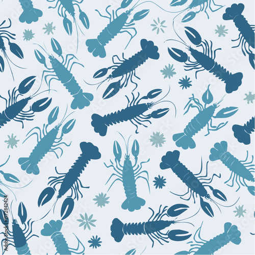 Seamless vector pattern with abstract lobster illustration. Marine animal silhouette on background. Sea food texture for wallpaper, textile, fabric, wrapping paper