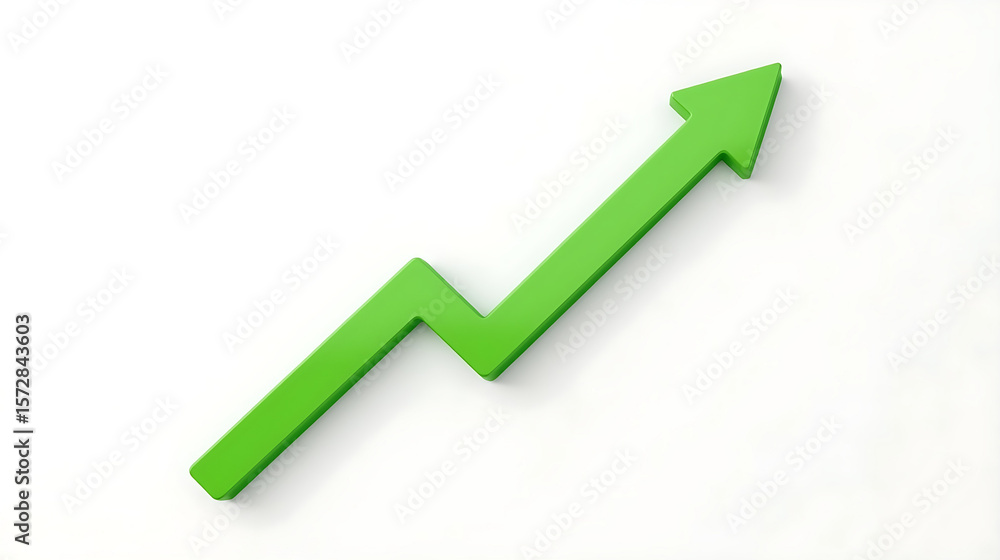 The image depicts a green zigzag upward arrow graph symbolizing growth on a white background. The image depicts a green zigzag upward arrow graph symbolizing growth on a white background.