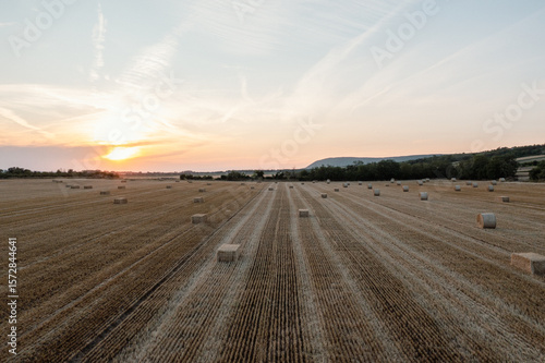 Straw bales with sunset