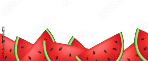 Seamless watermelon border. Watermelon slice. Vector 3d illustration isolated on white background.