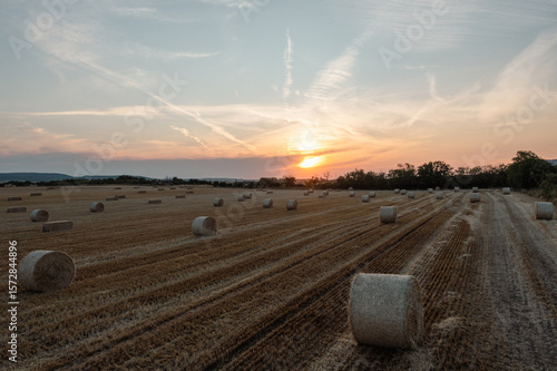 Straw bales with sunset