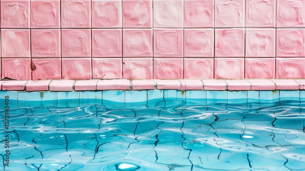 Fototapeta premium Aesthetically pleasing blue pool water texture complemented by vibrant pink tile design