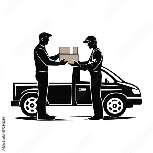 Silhouette of Courier Delivering Package to Customer