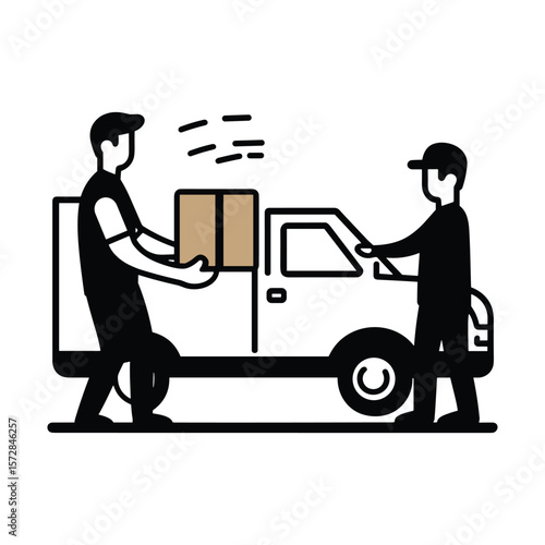 Courier Handing Over Delivery Box from Vehicle