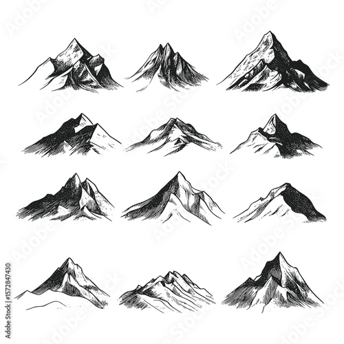 Hand-Drawn Mountain Peaks in Various Shapes