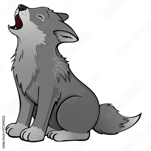 sitzender heulender Wolf Welpe