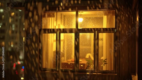 Cozy Apartment Illuminates With Warm Light During Rainy Night Generative AI