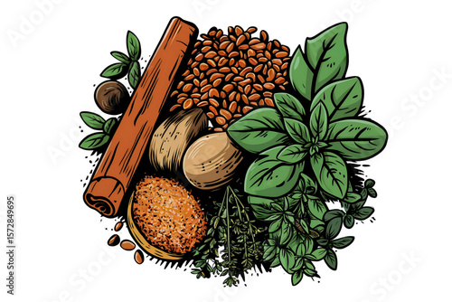 Aromatic Medley of Spices and Herbs vector.