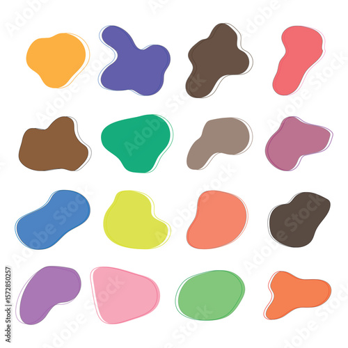Blob shape organic set. Fluid cooler blob shape vector for abstract design. Irregular random minimal blob form. Abstract watery forms template. Organic blobs set icon on transparent background. 