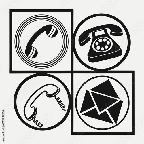 Communications icons set handset rotary phone mail contact method graphic