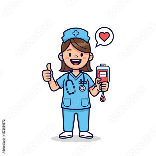 Cartoon nurse holding blood bag
