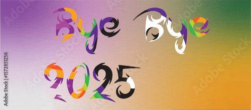 Playful Cat Illustration Saying Goodbye to 2025 with Transparent Background playful cat illustration bidding farewell 2025