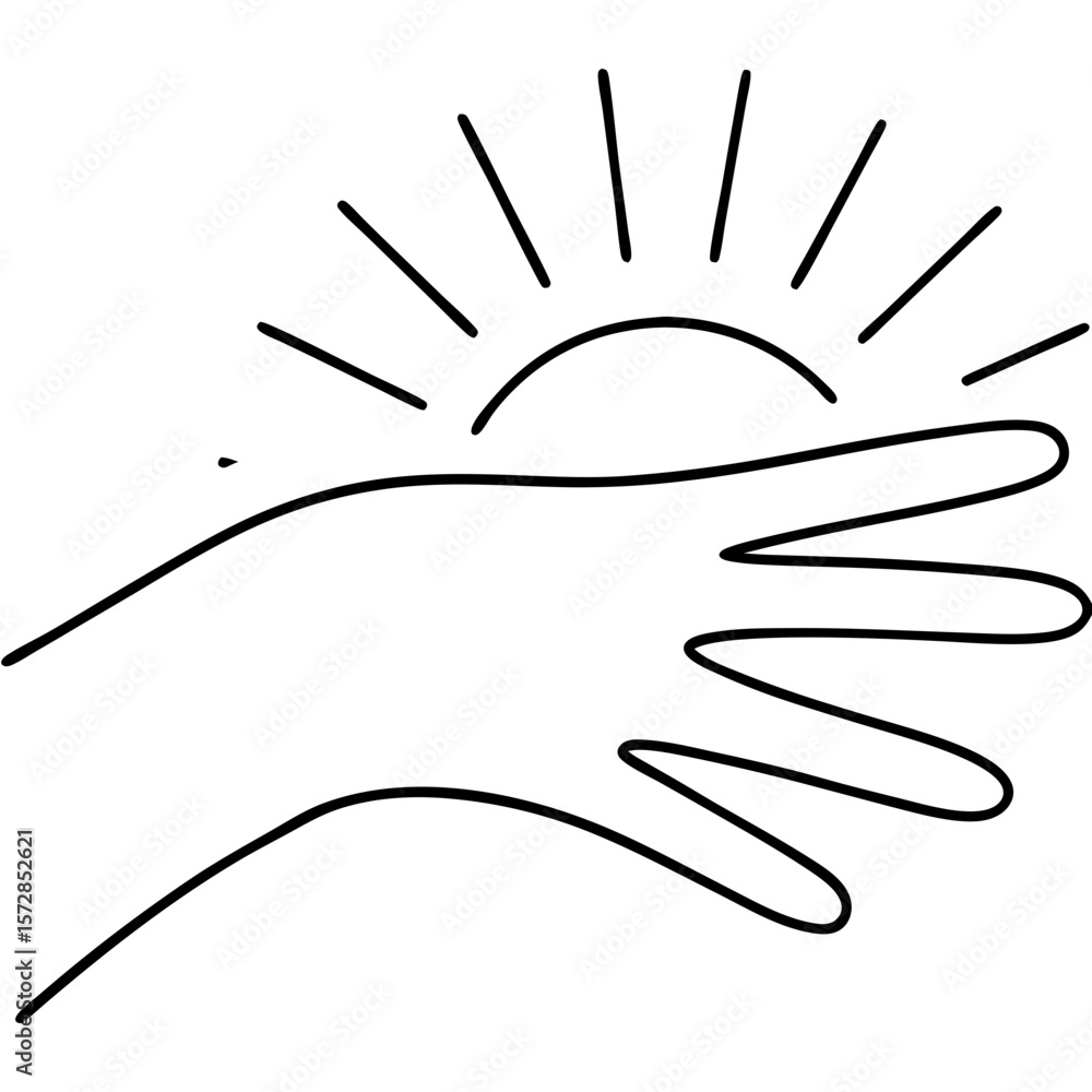 Obraz premium Depiction of skin glowing under light with hand silhouette in minimalist design. Skin glowing under light symbolizes protection and warmth.