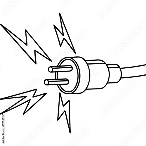 Electrical plug emitting electric sparks, showing concept spot being zapped. Plug with visible sparks illustrates electrical hazard spot being zapped from defective connections.