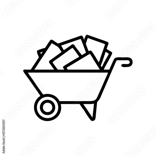 Simple Outline Icon of Wheelbarrow Filled with Documents or Papers
